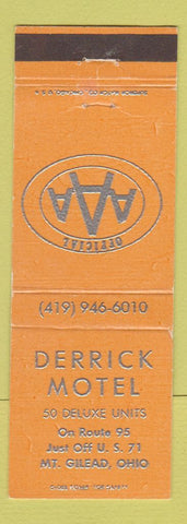 Matchbook Cover - Derrick Motel Mount Gilead OH