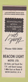 Matchbook Cover - Beacon Light Motel Newcastle NB WEAR WHITE