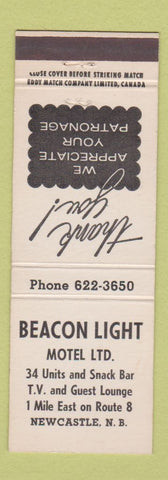 Matchbook Cover - Beacon Light Motel Newcastle NB WEAR WHITE