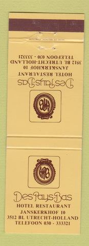 Matchbook Cover - Des Pays Bas Hotel Restaurant Janskerkhof WEAR