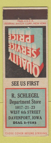 Matchbook Cover - R Schlegel Department Store Davenport IA Federal