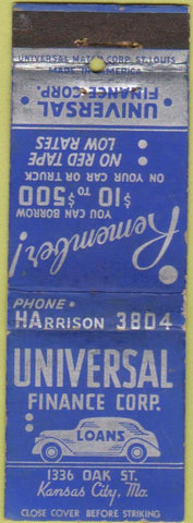 Matchbook Cover - Universal Finance Corp Kansas City MO