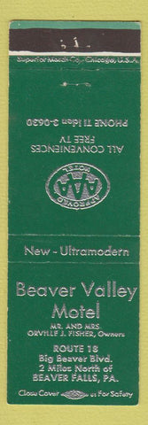 Matchbook Cover - Beaver Valley Motel Beaver Falls PA