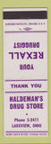 Matchbook Cover - Haldeman's Drug Store Rexall Lakeview OH