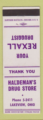 Matchbook Cover - Haldeman's Drug Store Rexall Lakeview OH