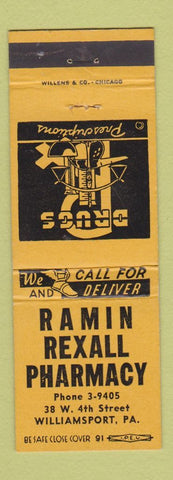 Matchbook Cover - Ramin Rexall Drug Store Williamsport PA