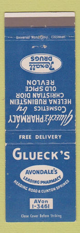 Matchbook Cover - Glueck's Drug Store Rexall Avondale Cincinnati OH