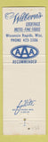 Matchbook Cover - Wilbern's Motel Restaurant Wisconsin Rapids WI