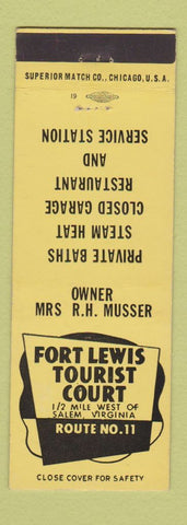 Matchbook Cover - Fort Lewis Tourist Court Motel Salem VA