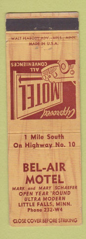 Matchbook Cover - Bel Air Motel Little Falls MN  WORN