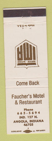 Matchbook Cover - Faucher's Motel Restaurant Angola IN