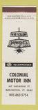 Matchbook Cover - Colonial Motor Inn Burlington VT