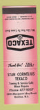 Matchbook Cover - Stan Cornelius Texaco oil gas Halifax NS