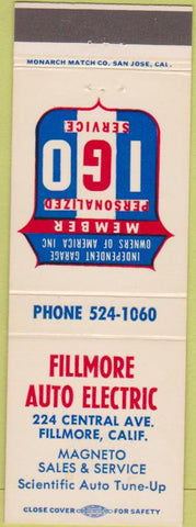 Matchbook Cover - Fillmore Auto Electric CA