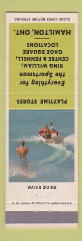 Matchbook Cover - Playtime Stores Hamilton ON Sporting Goods WATER SKIING