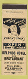 Matchbook Cover - Delphos Hotel Restaurant OH