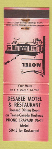 Matchbook Cover - Desable Motel Restaurant Trans Canada Highway WEAR