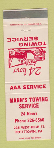 Matchbook Cover - Mann's Towing Service Pottstown PA