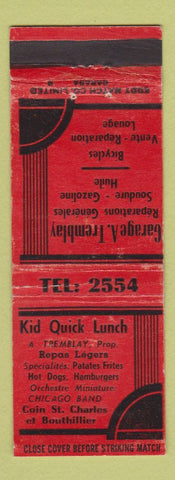 Matchbook Cover - Kid Quick Lunch Montreal? QC WEAR