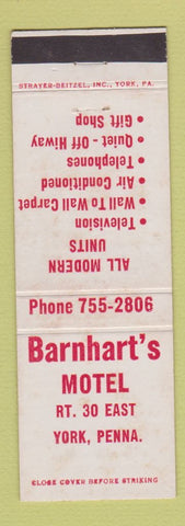 Matchbook Cover - Barnhart's Motel York PA