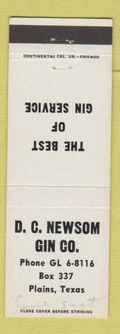 Matchbook Cover - DC Newsom Gin Cotton Plains TX WRITING