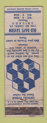 Matchbook Cover - Old Days Tavern Chicago IL ARROW WORN