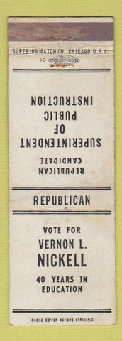 Matchbook Cover - Vernon Nickell Superintendent Public Instruction Election WEAR
