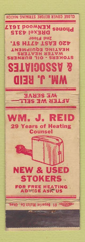 Matchbook Cover - Wm J Reid Stokers Oil Burners Chicago IL? WORN