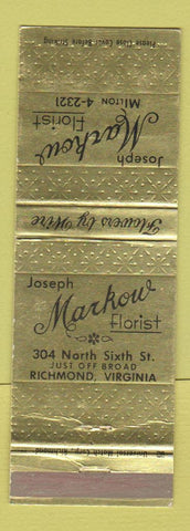 Matchbook Cover - Joseph Markow Flowers Richmond VA