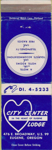 Matchbook Cover - City Center Lodge Eugene OR