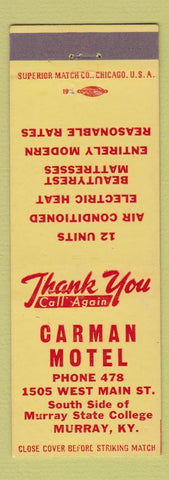 Matchbook Cover - Carman Motel Murray KY