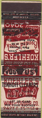 Matchbook Cover - ERROR Double Print Koehler's Liquor Cleaners