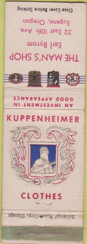 Matchbook Cover - The Man's Shop Eugene OR Kuppenheimer clothes