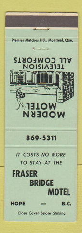 Matchbook Cover - Fraser Bridge Motel Hope BC