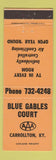 Matchbook Cover - Blue Gables Court Motel Carrollton KY ORANGE