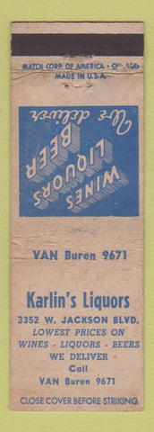 Matchbook Cover - Karlin's Liquors Chicago IL WEAR