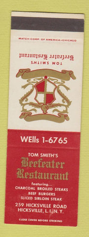 Matchbook Cover - Tom Smith's Beefeater Restaurant Hicksville LI NY
