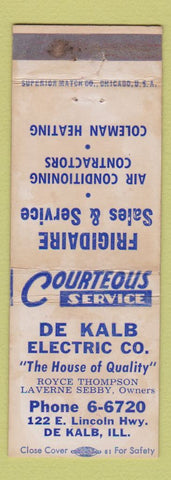 Matchbook Cover - DeKalb Electric IL Frigidaire WORN
