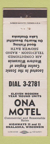 Matchbook Cover - Ona Motel Onalaska WI