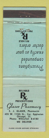 Matchbook Cover - Glaser Drug Chicago IL WEAR