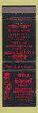 Matchbook Cover - King Edward Restaurant Lombard IL