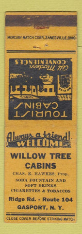Matchbook Cover - Willow Tree Cabins Gasport NY
