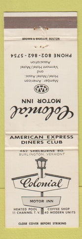 Matchbook Cover - Colonial Motor Inn Burlington VT