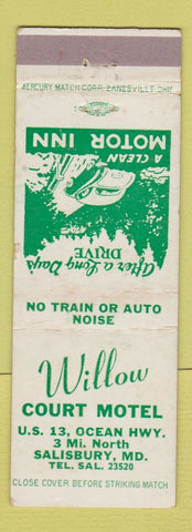 Matchbook Cover - Willow Court Motel Salisbury MD