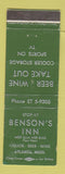 Matchbook Cover - Benson's Inn Atlanta MI