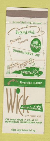 Matchbook Cover - Wick Drive In Hotel Youngstown OH