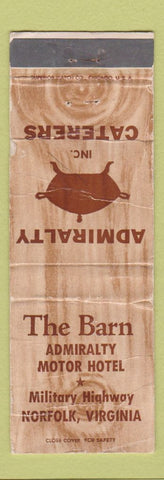 Matchbook Cover - The Barn Admiralty Motor Hotel Norfolk VA WORN