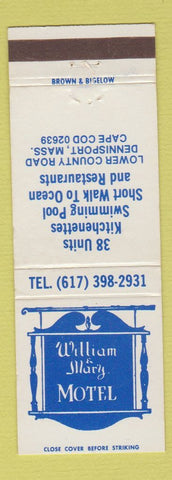 Matchbook Cover - William & Mary Motel Dennisport MA