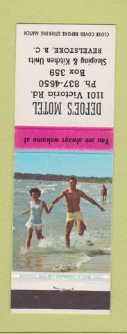 Matchbook Cover - Defoe's Motel Revelstoke BC CREASE