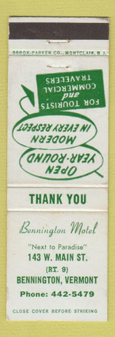 Matchbook Cover - Bennington Motel Bennington VT